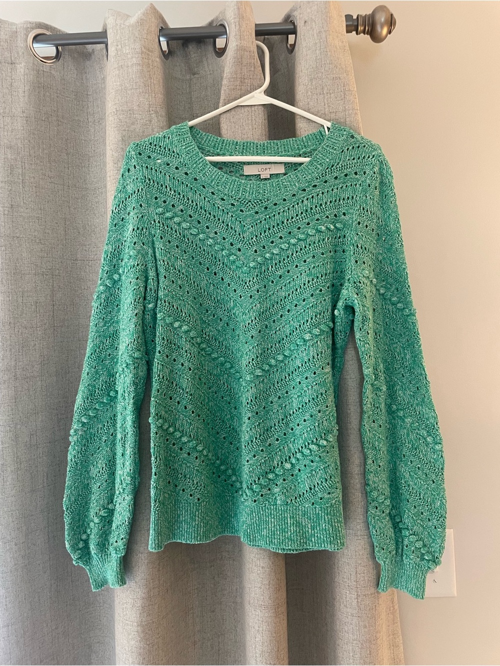 LOFT Teal Open-Knit Crewneck Sweater